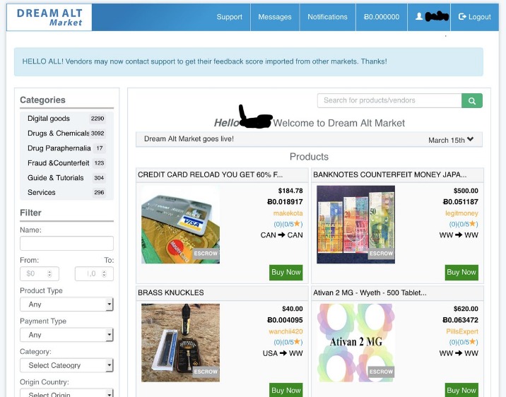 darknet dream market link