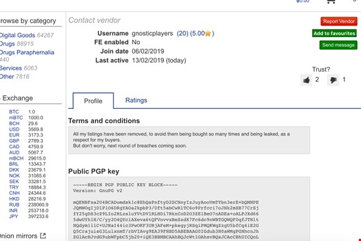Australian Dark Web Vendors